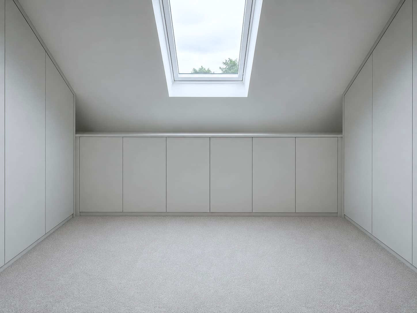 Fitted wardrobes built into the eaves of a loft bedroom in Mill Hill